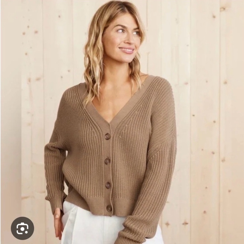 Jenni Kayne Cropped Cotton Cocoon Cardigan in Tan